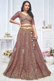 Net Mauve Taupe Resham Embroidered Panelled Style Lehenga 