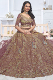 Net Mauve Taupe Resham Embroidered Panelled Style Lehenga 