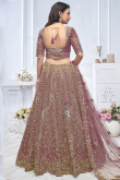Net Mauve Taupe Resham Embroidered Panelled Style Lehenga 