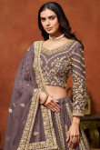 Net Mauve Taupe Sequins Embroidered A Line Lehenga
