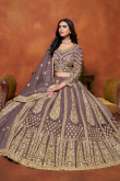 Net Mauve Taupe Sequins Embroidered A Line Lehenga