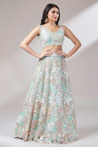 Net Mint Blue Embroidered Panelled Style Lehenga