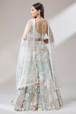 Net Mint Blue Embroidered Panelled Style Lehenga