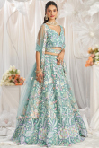 Net Mint Blue Embroidered Panelled Style Lehenga