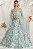Net Mint Blue Embroidered Panelled Style Lehenga