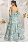 Net Mint Blue Embroidered Panelled Style Lehenga