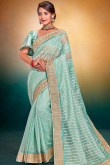 Net Mint Blue Lace Embroidered Light Weight Saree