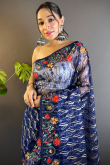 Net Navy Blue Embroidered Festival Wear Saree 