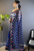 Net Navy Blue Embroidered Festival Wear Saree 