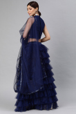 Net Navy Blue Resham Embroidered Layered Style Lehenga 
