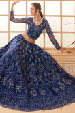 Net Navy Blue Stone Embellished Panelled Style Lehenga