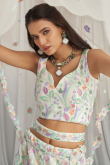 Net Off White Embroidered Panelled Style Lehenga