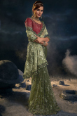 Net Olive Green Embroidered Saree