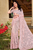 Net Pale Pink Festival Wear Embroidered Saree 