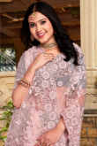 Net Pale Pink Festival Wear Embroidered Saree 