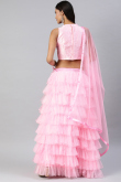 Net Pale Pink Resham Embroidered Layered Style Lehenga
