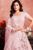 Net Pale Pink Sequins Embroidered Panelled Lehenga 