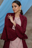 Net Party Wear Lehenga Choli With Jacket In Mauve Color