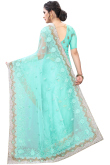 Net Party Wear Saree In Aqua Blue Color