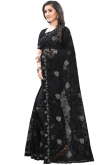 Net Party Wear Saree In Black Color With Stone Work