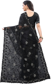 Net Party Wear Saree In Black Color With Stone Work