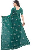 Net Party Wear Saree In Bottle Green Color