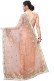 Net Party Wear Saree In Dusty Peach Color