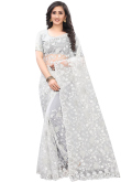 Net Party Wear Saree In Light Grey Color