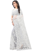 Net Party Wear Saree In Light Grey Color