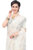 Net Party Wear Saree In Ivory Color