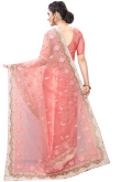 Net Party Wear Saree In Pink Peach Color