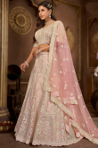 Net Pastel Pink Panelled Style Stone Embellished Lehenga