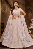 Net Peach Panelled Style Sequins Embroidered Lehenga