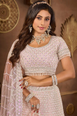 Net Peach Panelled Style Sequins Embroidered Lehenga