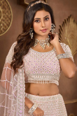 Net Peach Panelled Style Sequins Embroidered Lehenga