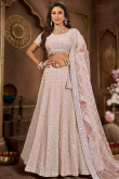 Net Peach Panelled Style Sequins Embroidered Lehenga