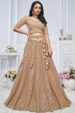 Net Peach Resham Embroidered Panelled Style Lehenga 