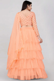 Net Peach Zari Embroidered Layered Style Lehenga 