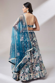 Net Peacock Blue Embroidered Panelled Style Lehenga