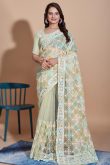 Net Pear Green Resham Embroidered Light Weight Saree