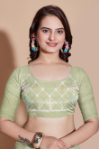 Net Pear Green Resham Embroidered Light Weight Saree