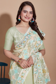 Net Pear Green Resham Embroidered Light Weight Saree
