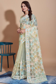 Net Pear Green Resham Embroidered Light Weight Saree