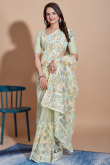 Net Pear Green Resham Embroidered Light Weight Saree