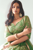 Net Pistachio Green Embroidered Flared Style Lehenga