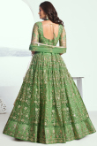 Net Pistachio Green Embroidered Flared Style Lehenga