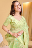 Net Pistachio Green Embroidered Light Weight Saree