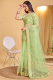 Net Pistachio Green Embroidered Light Weight Saree