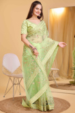Net Pistachio Green Embroidered Light Weight Saree