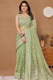 Net Pistachio Green Lace Embroidered Light Weight Saree